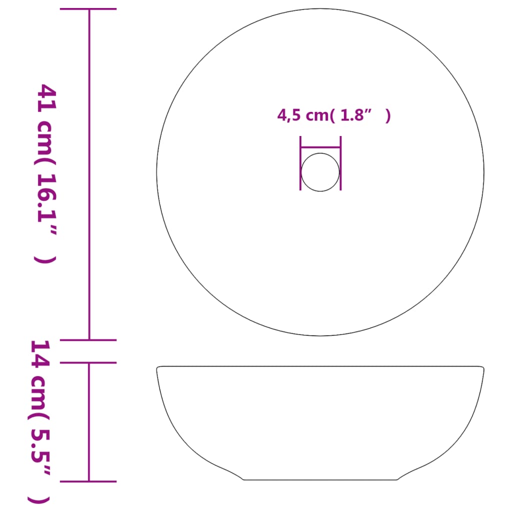 håndvask til bordplade Φ41x14 cm rund keramik hvid og gul