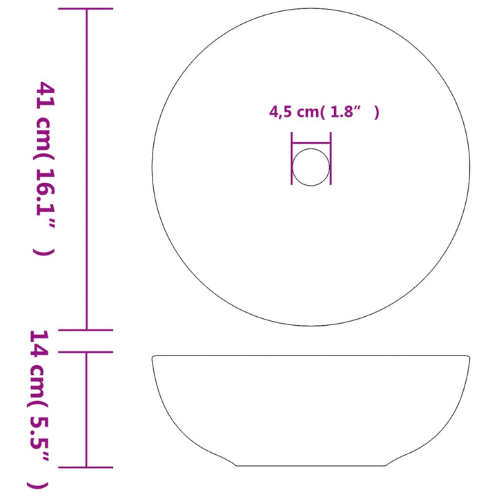 håndvask til bordplade Φ41x14 cm rund keramik hvid og gul