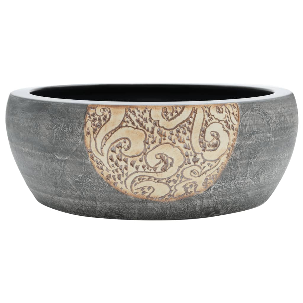 håndvask til bordplade Φ41x14 cm rund keramik sort og brun
