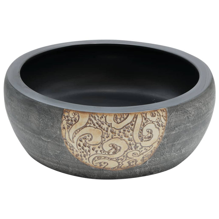 håndvask til bordplade Φ41x14 cm rund keramik sort og brun