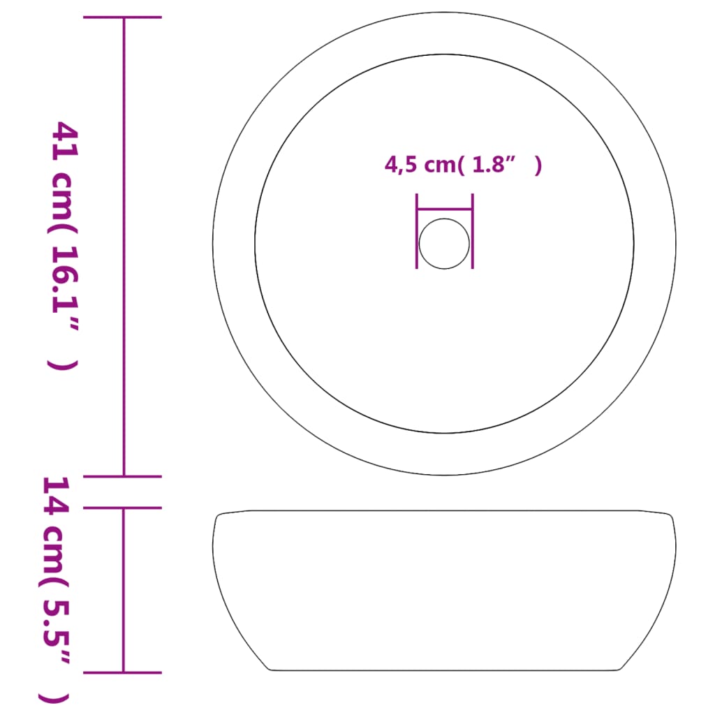 håndvask til bordplade Φ41x14 cm rund keramik sort og brun