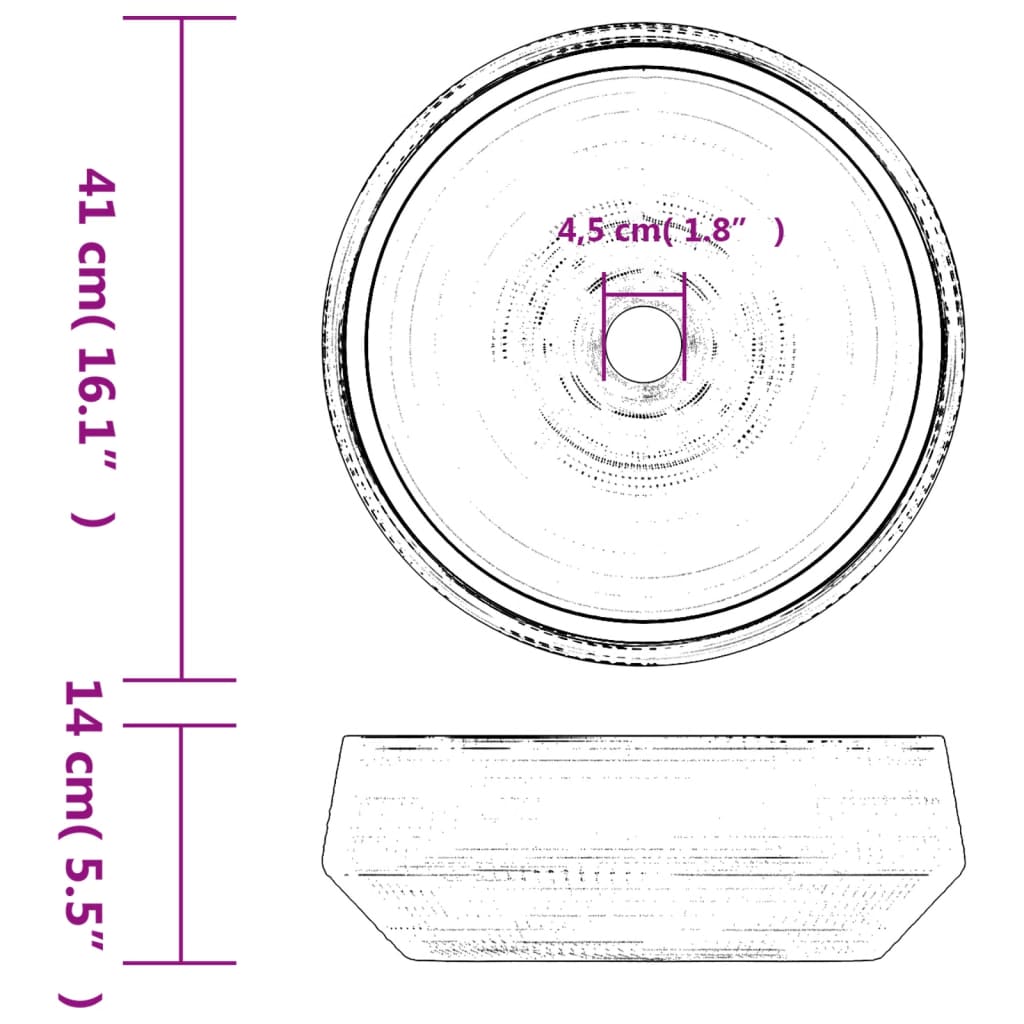 håndvask til bordplade Φ41x14 cm rund keramik grå