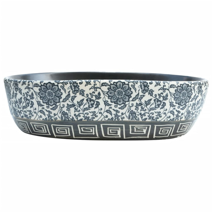 håndvask til bordplade 47x33x13 cm oval keramik sort og blå