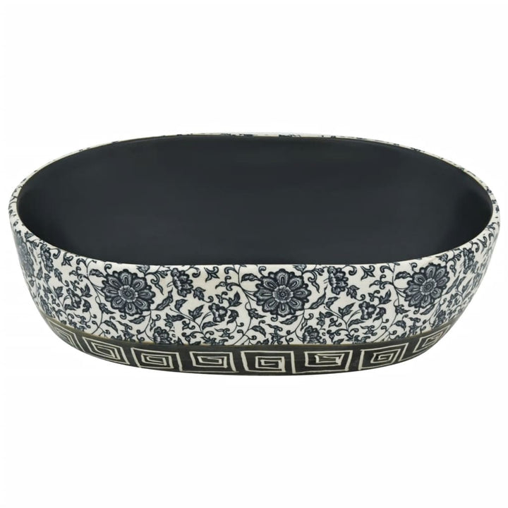 håndvask til bordplade 47x33x13 cm oval keramik sort og blå