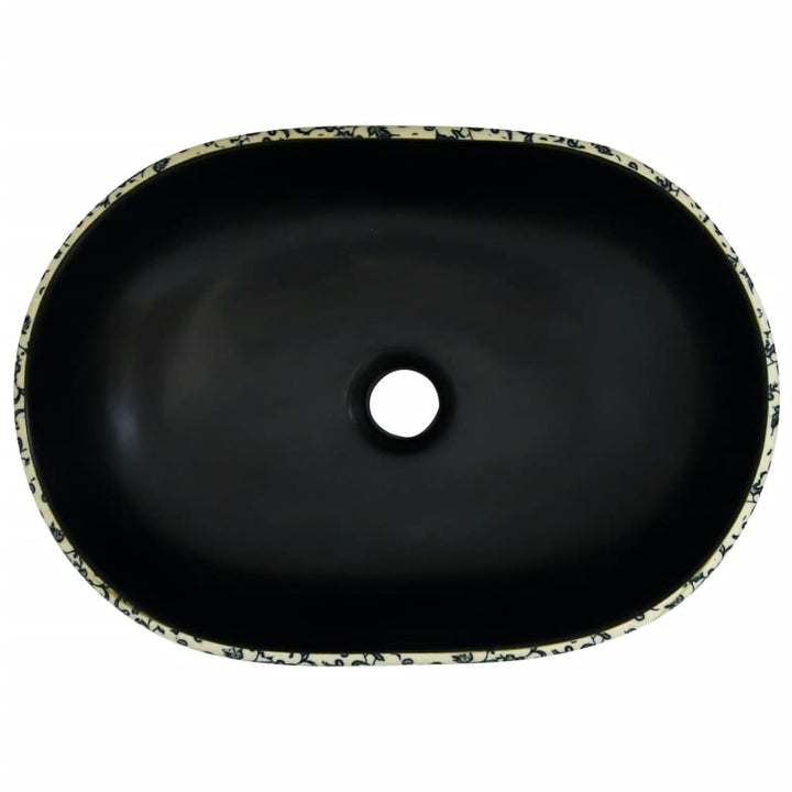 håndvask til bordplade 47x33x13 cm oval keramik sort og blå