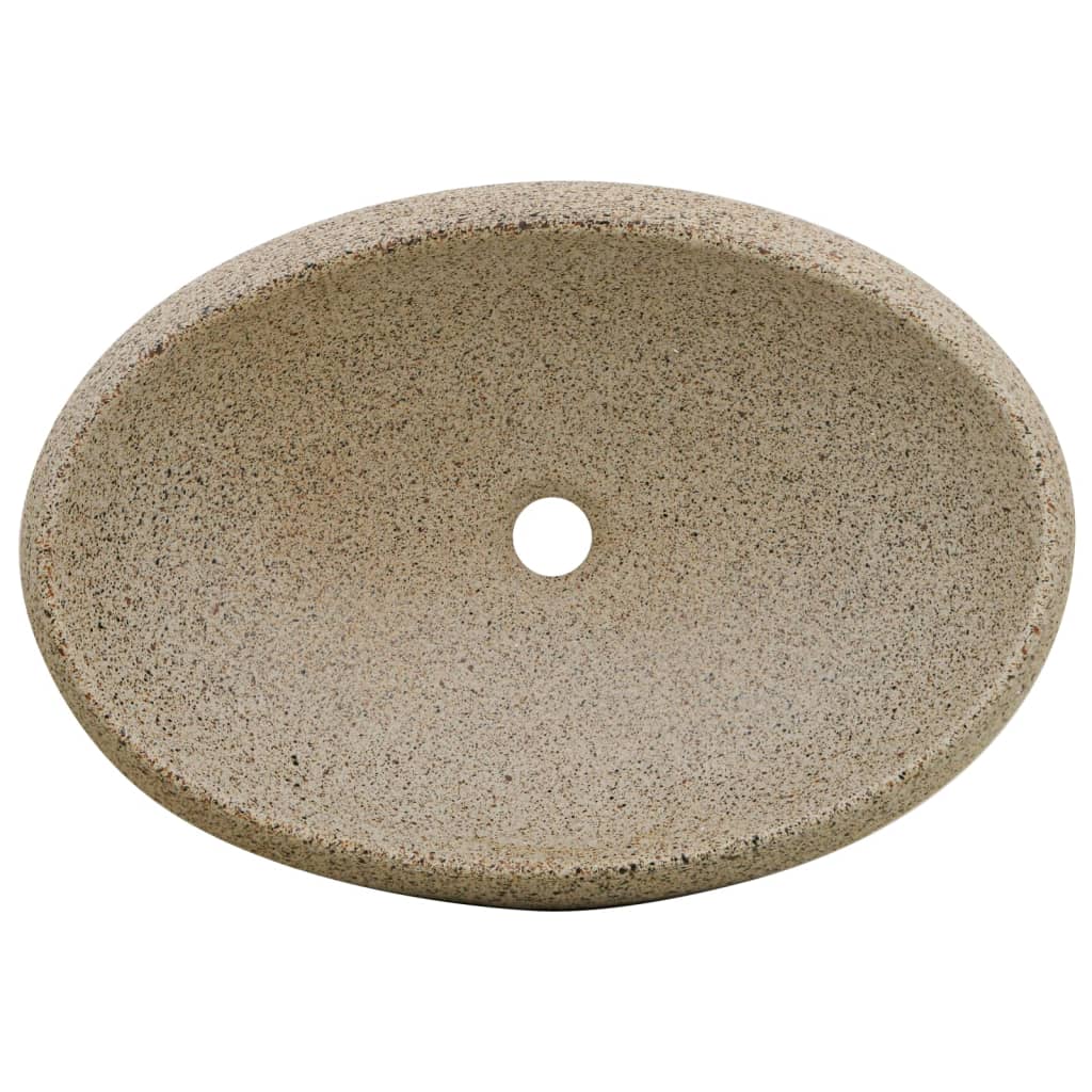 håndvask til bordplade 59x40x15 cm oval keramik sandfarvet