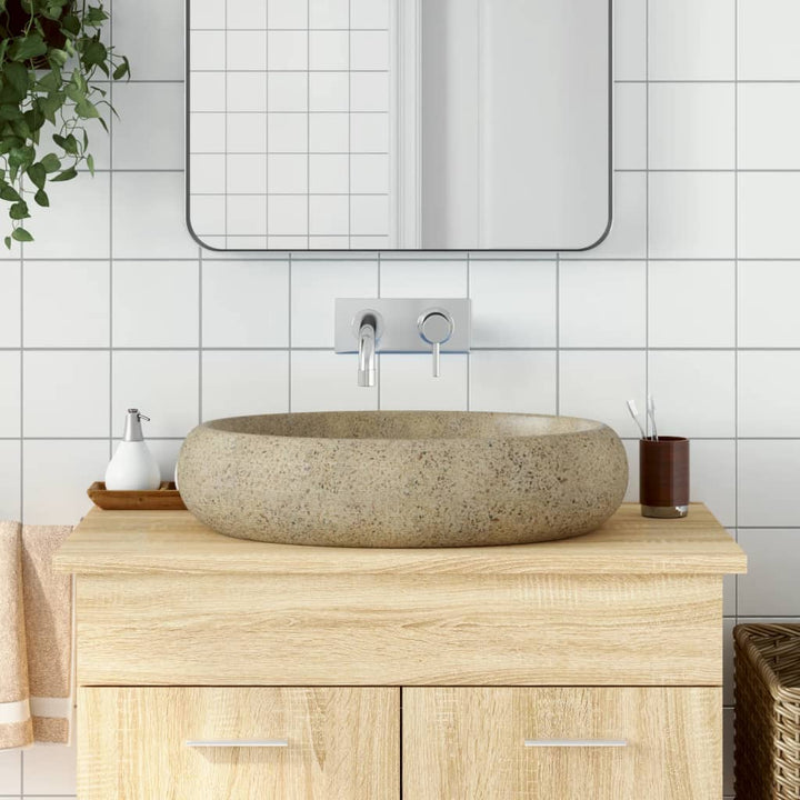 håndvask til bordplade 59x40x15 cm oval keramik sandfarvet