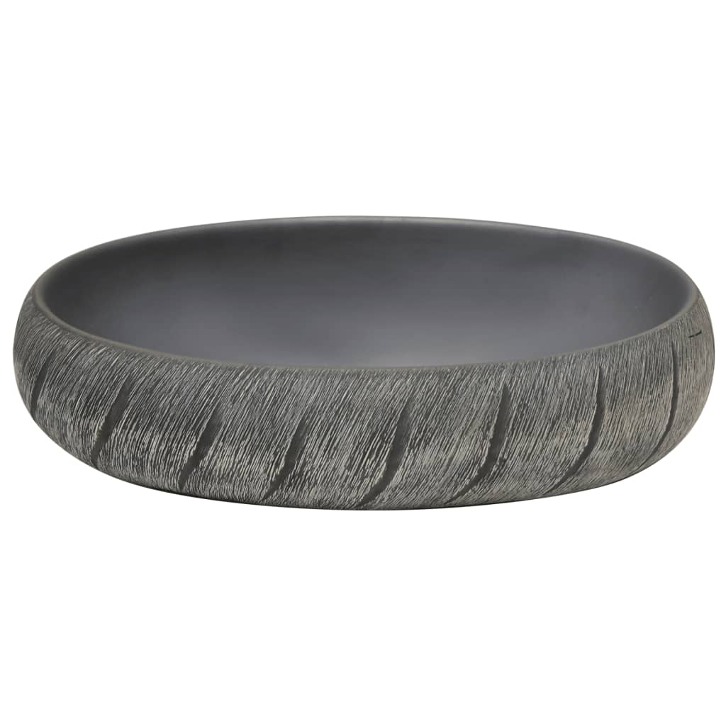 håndvask til bordplade 59x40x15 cm oval keramik sort og grå