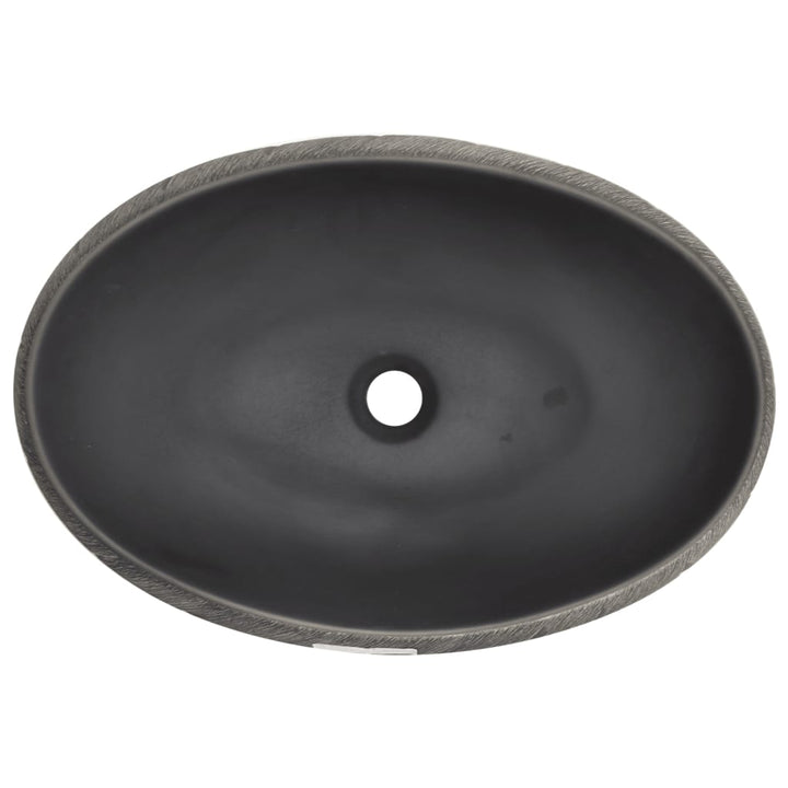 håndvask til bordplade 59x40x15 cm oval keramik sort og grå