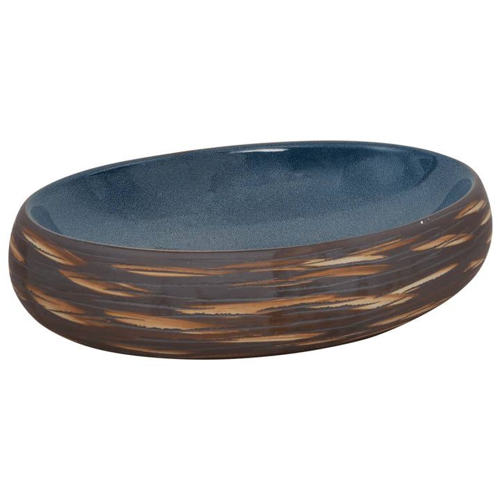 håndvask til bordplade 59x40x15 cm oval keramik brun og blå