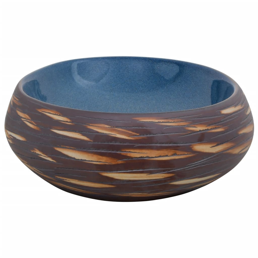 håndvask til bordplade 59x40x15 cm oval keramik brun og blå