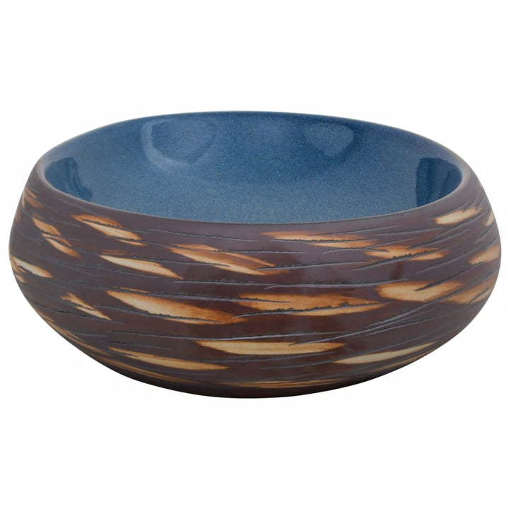 håndvask til bordplade 59x40x15 cm oval keramik brun og blå
