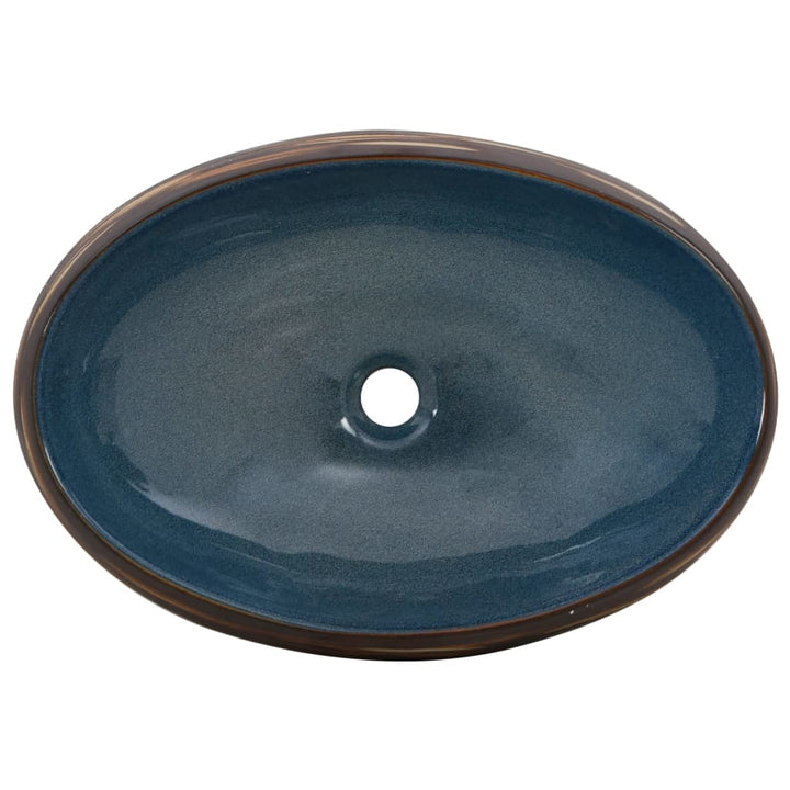 håndvask til bordplade 59x40x15 cm oval keramik brun og blå