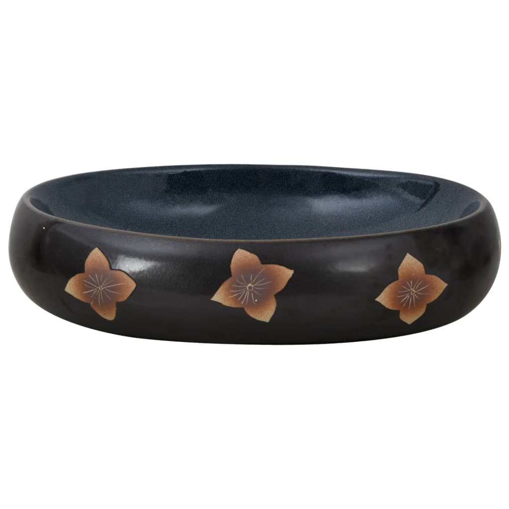 håndvask til bordplade 59x40x15 cm oval keramik sort og blå