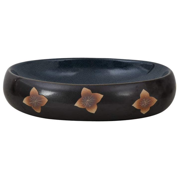 håndvask til bordplade 59x40x15 cm oval keramik sort og blå