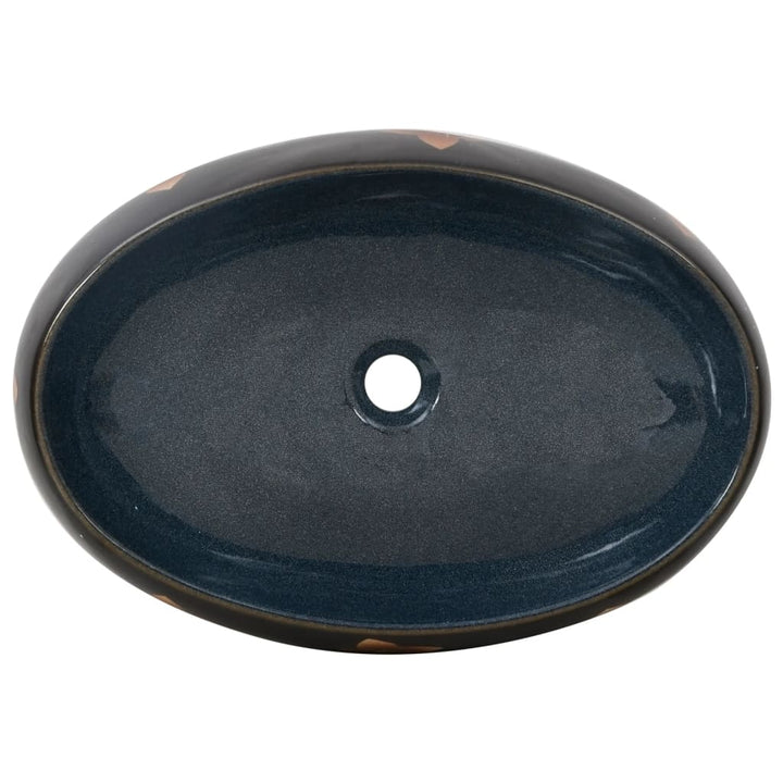 håndvask til bordplade 59x40x15 cm oval keramik sort og blå
