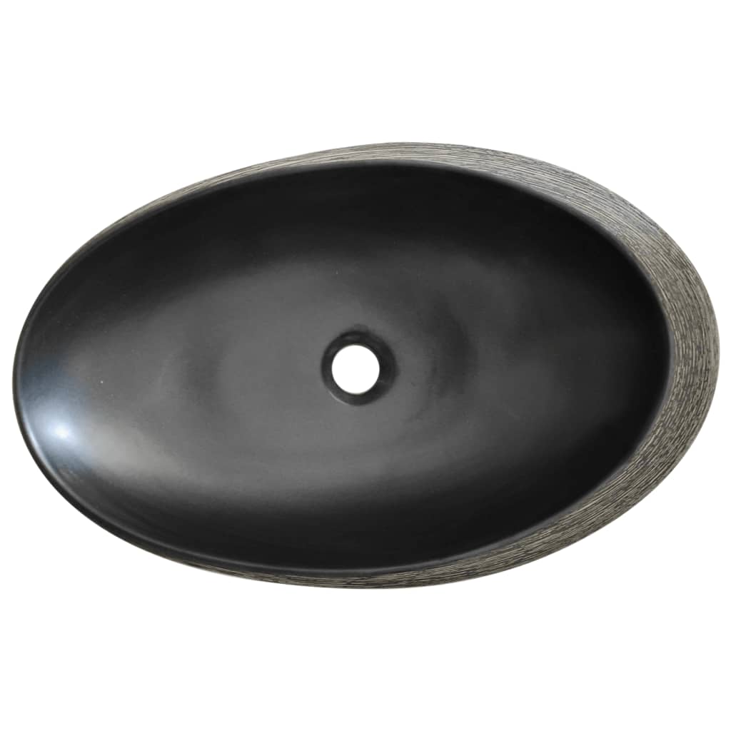 håndvask til bordplade 59x40x15 cm oval keramik grå og sort