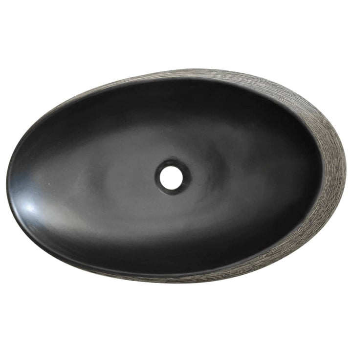 håndvask til bordplade 59x40x15 cm oval keramik grå og sort