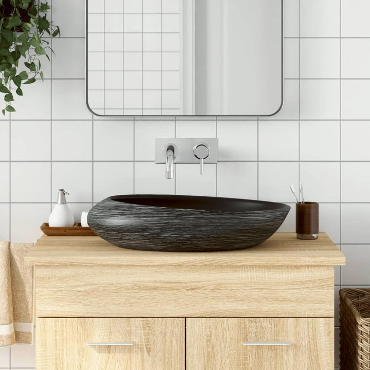 håndvask til bordplade 59x40x15 cm oval keramik grå og sort