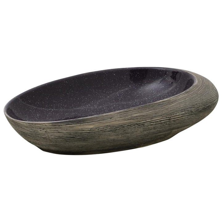 håndvask til bordplade 59x40x14 cm oval keramik lilla og grå