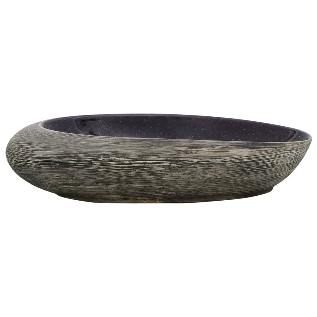 håndvask til bordplade 59x40x14 cm oval keramik lilla og grå