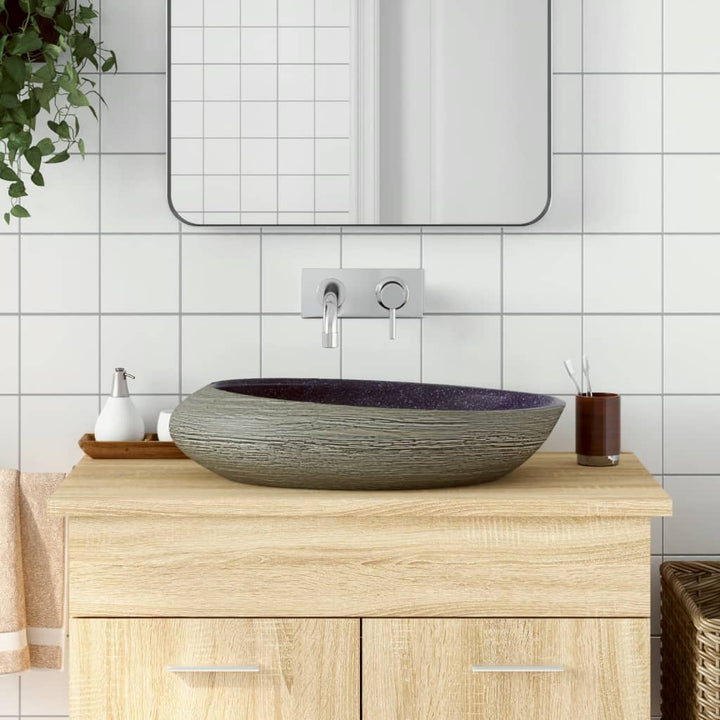 håndvask til bordplade 59x40x14 cm oval keramik lilla og grå