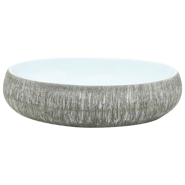 håndvask til bordplade 59x40x15 cm oval keramik grå og blå