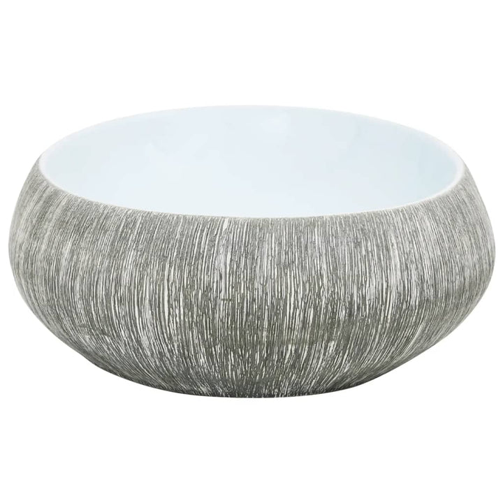 håndvask til bordplade 59x40x15 cm oval keramik grå og blå