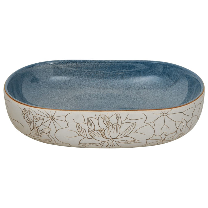 håndvask til bordplade 59x40x14 cm oval keramik sand og blå