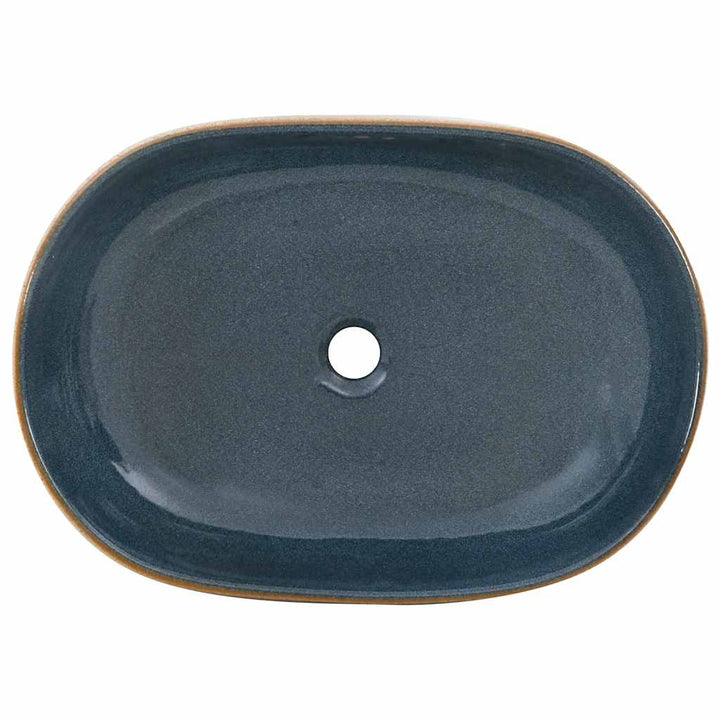 håndvask til bordplade 59x40x14 cm oval keramik sand og blå