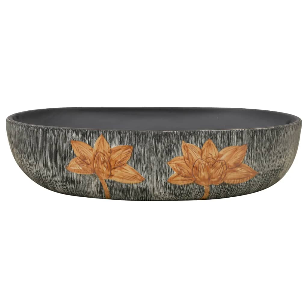 håndvask til bordplade 59x40x15 cm oval keramik grå og sort