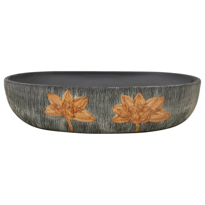 håndvask til bordplade 59x40x15 cm oval keramik grå og sort