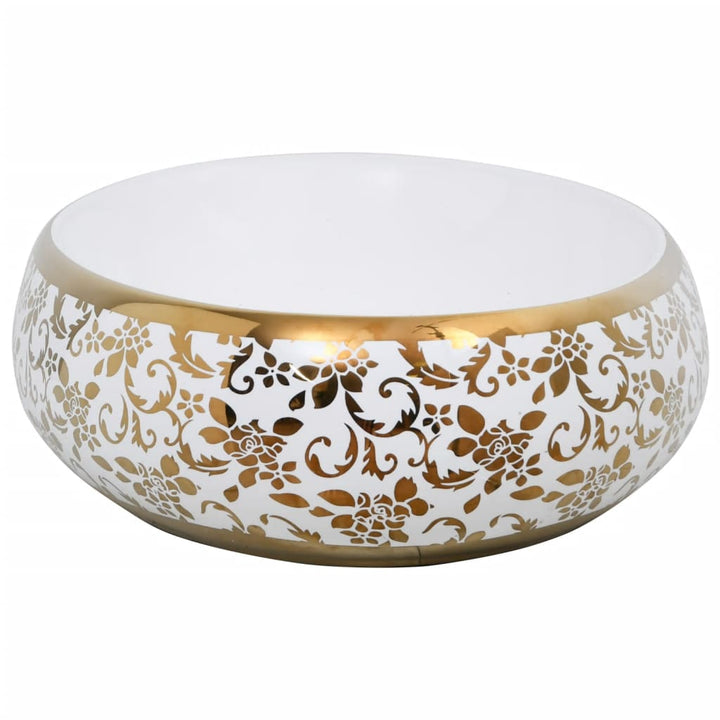 håndvask til bordplade 59x40x15 cm oval keramik hvid og guld