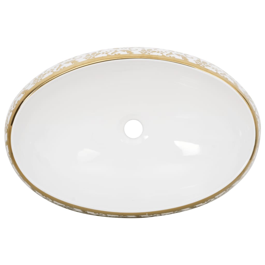 håndvask til bordplade 59x40x15 cm oval keramik hvid og guld