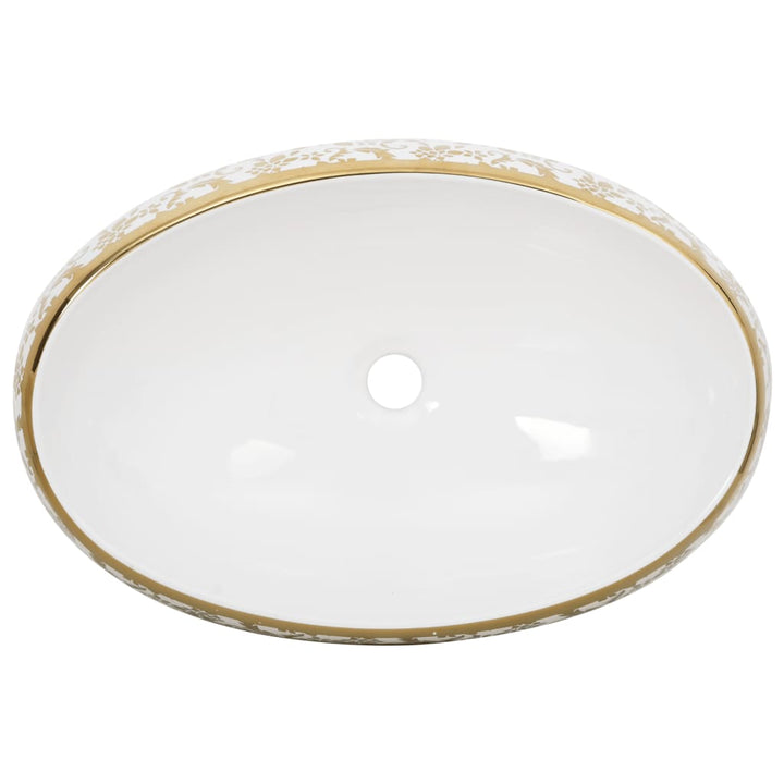 håndvask til bordplade 59x40x15 cm oval keramik hvid og guld
