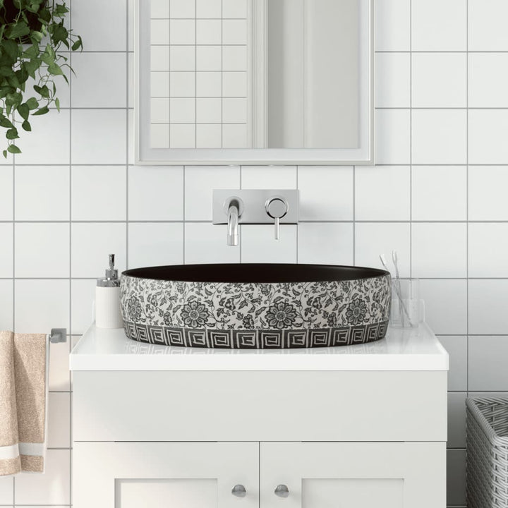 håndvask til bord 56,5x36,5x13,5 cm oval keramik sort og blå