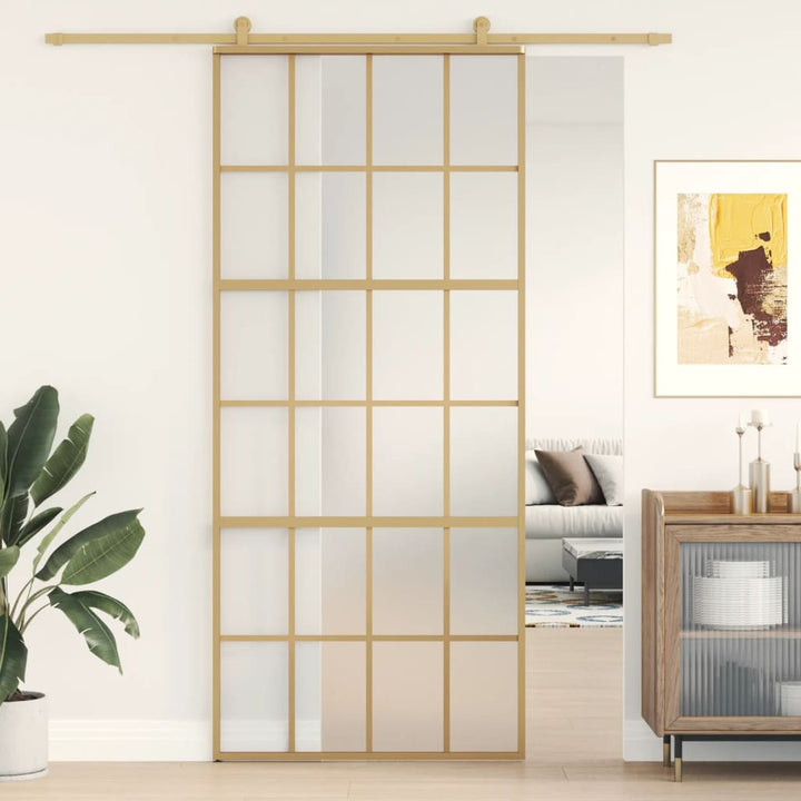 skydedør 90x205 cm matteret sikkerhedsglas og aluminium gylden