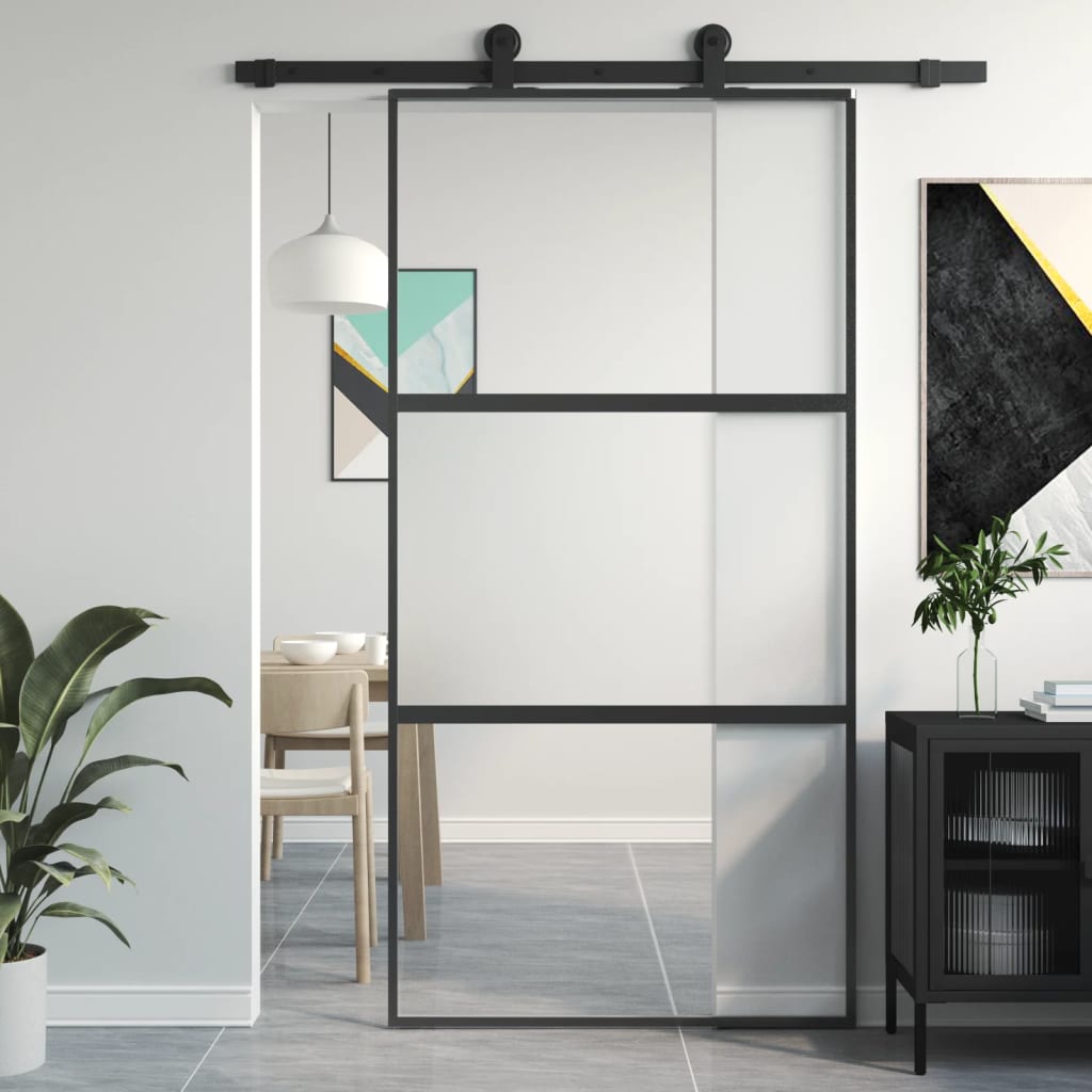 skydedør 102,5x205 cm hærdet glas og aluminium sort