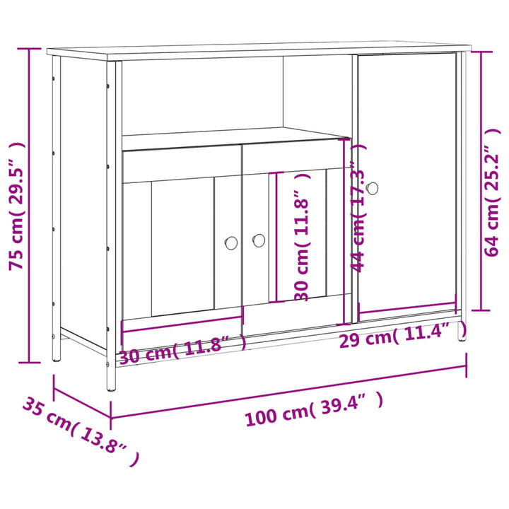 skænk 100x35x75 cm konstrueret træ grå sonoma-eg
