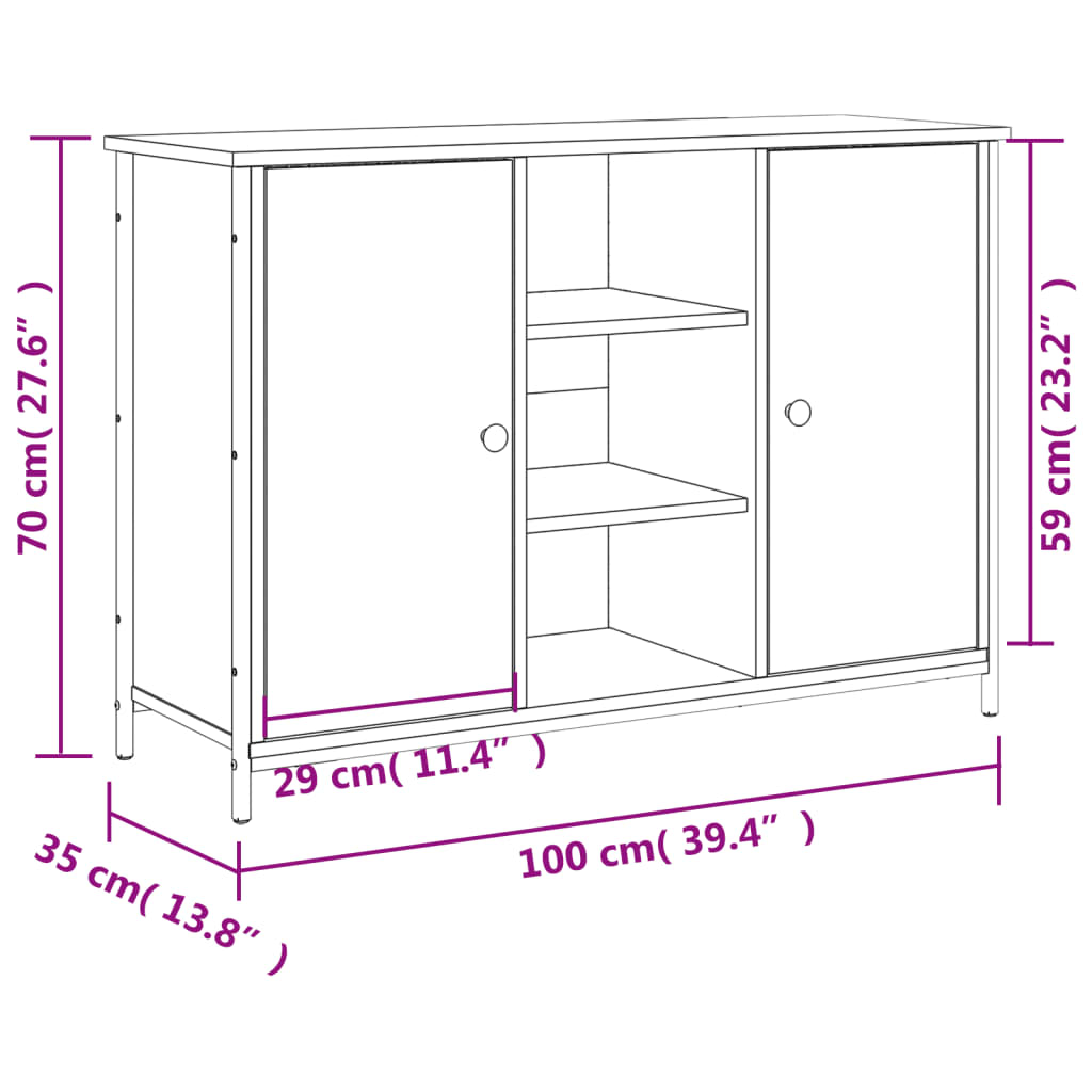 skænk 100x35x70 cm konstrueret træ sort