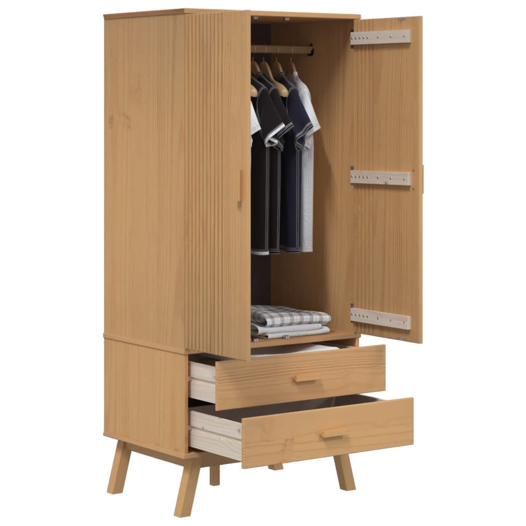 klædeskab OLDEN 76,5x53x172 cm massivt fyrretræ brun