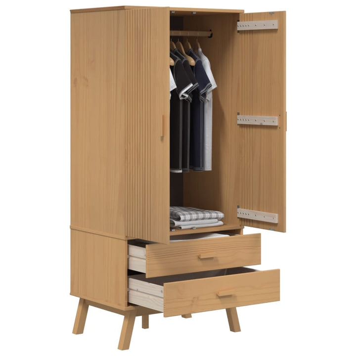 klædeskab OLDEN 76,5x53x172 cm massivt fyrretræ brun
