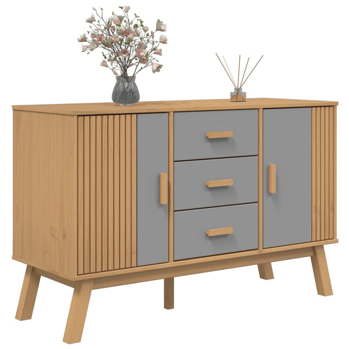 skænk OLDEN 114x43x73,5 cm massivt fyrretræ grå og brun