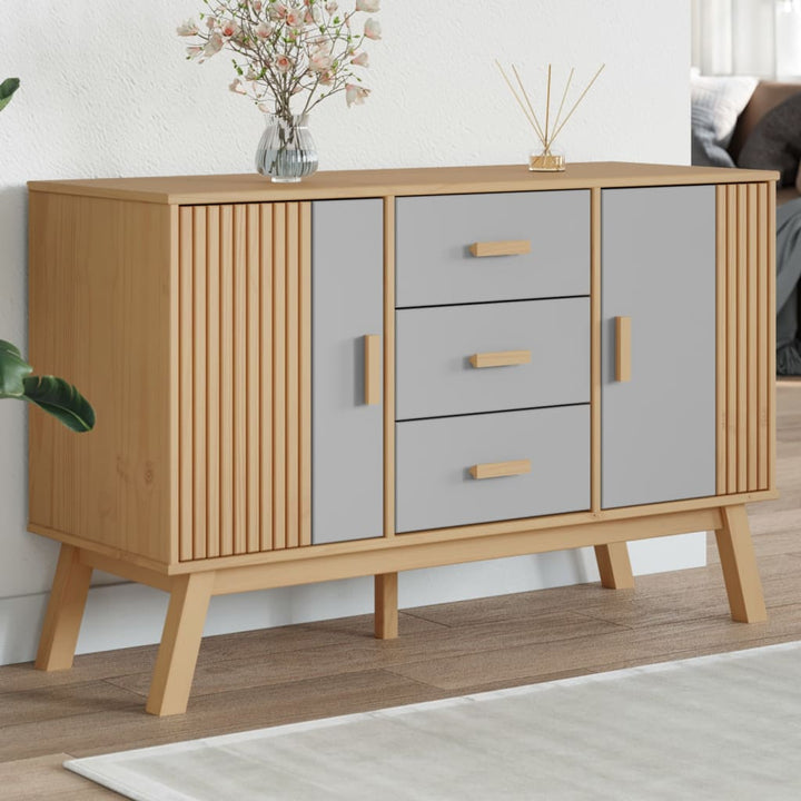 skænk OLDEN 114x43x73,5 cm massivt fyrretræ grå og brun