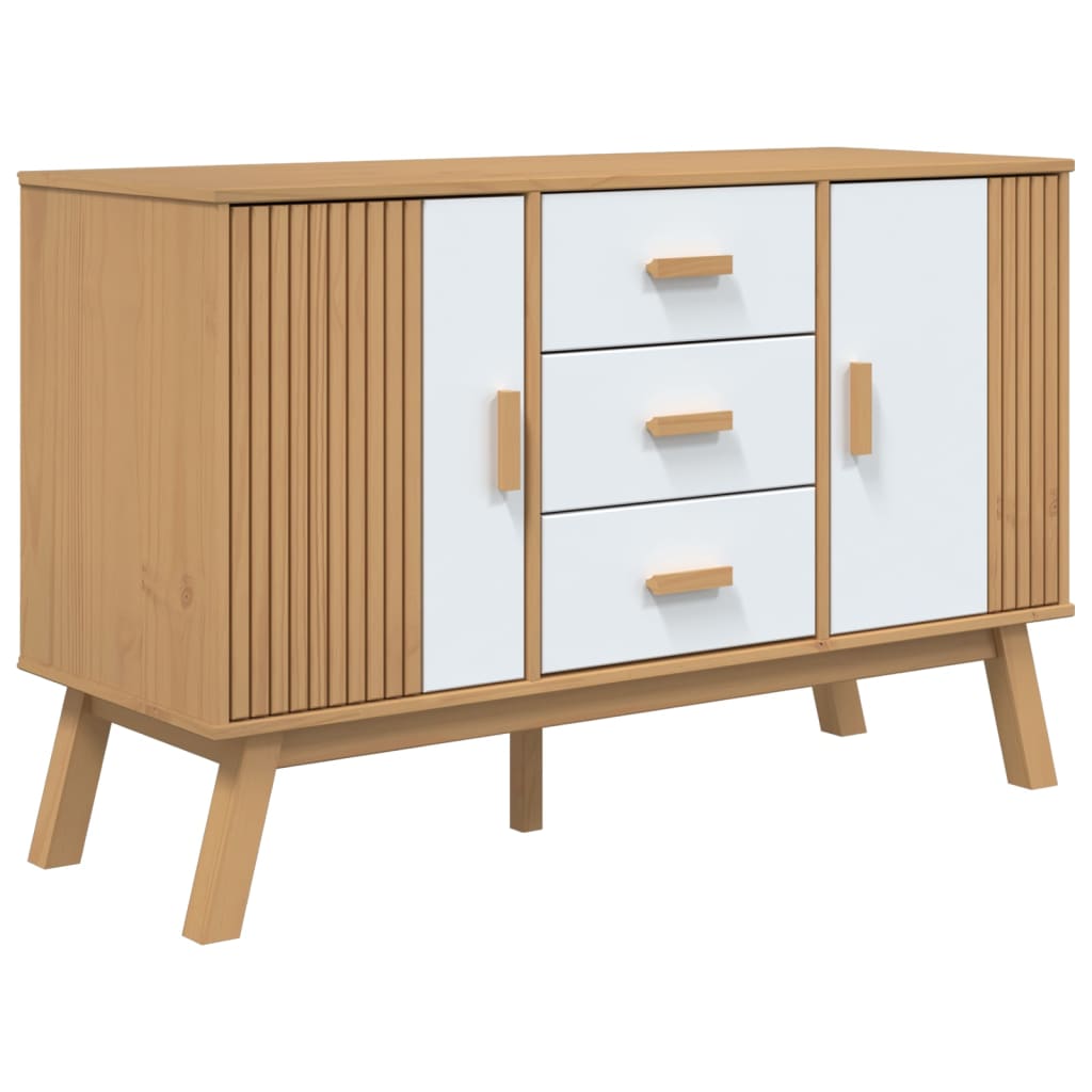 skænk OLDEN 114x43x73,5 cm massivt fyrretræ hvid og brun