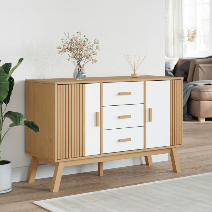 skænk OLDEN 114x43x73,5 cm massivt fyrretræ hvid og brun