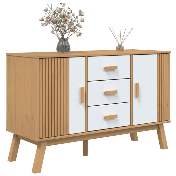 skænk OLDEN 114x43x73,5 cm massivt fyrretræ hvid og brun