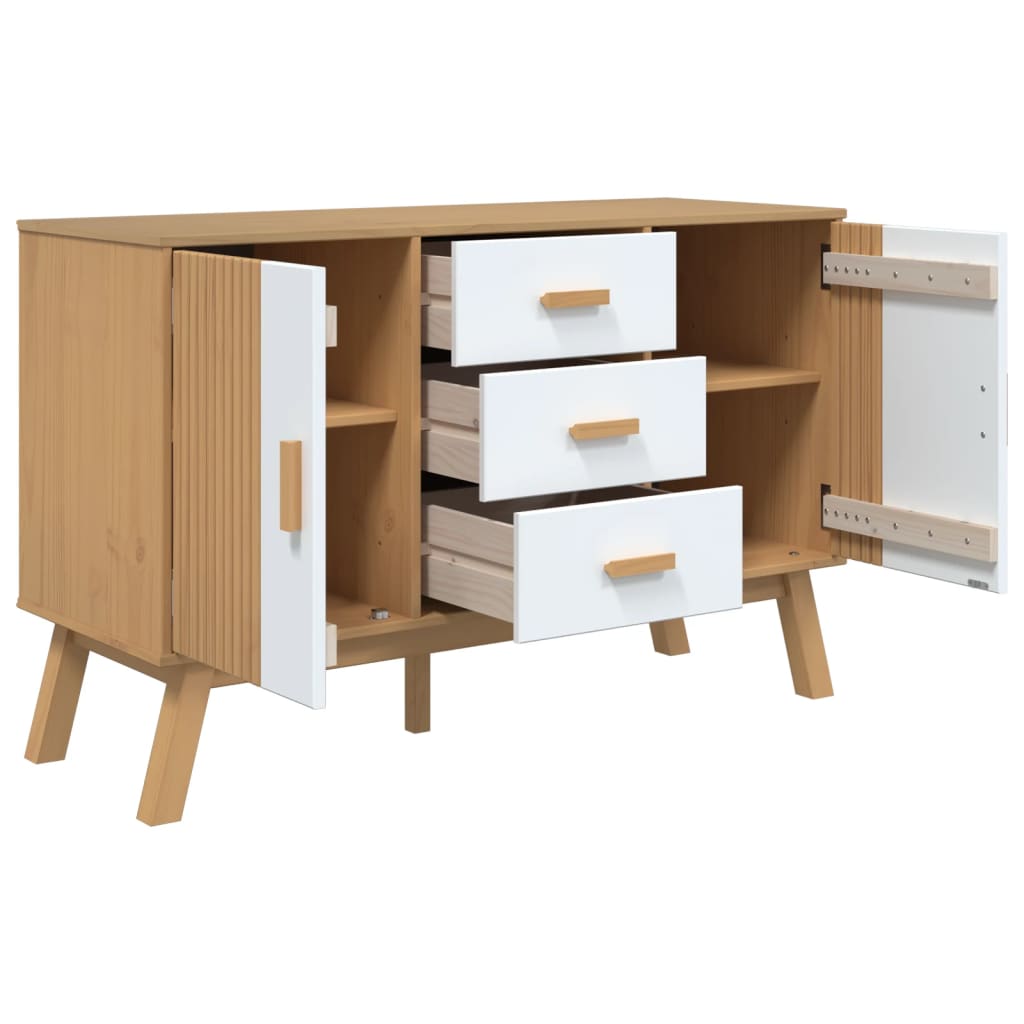 skænk OLDEN 114x43x73,5 cm massivt fyrretræ hvid og brun