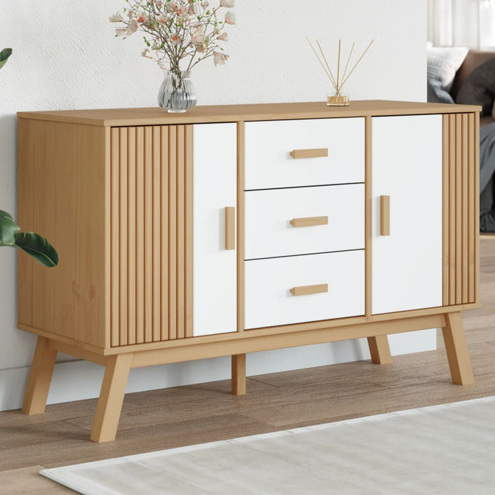 skænk OLDEN 114x43x73,5 cm massivt fyrretræ hvid og brun