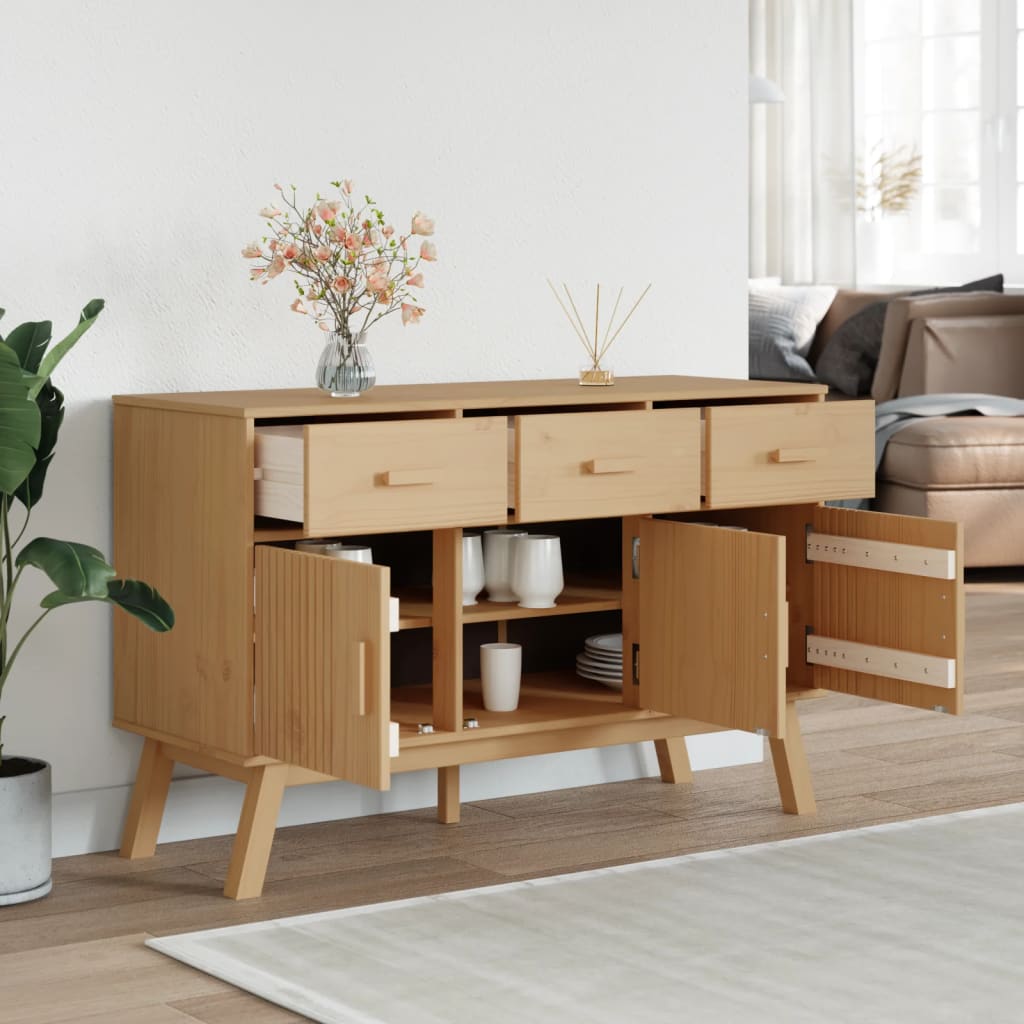 skænk OLDEN 114x43x73,5 cm massivt fyrretræ brun